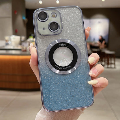 For iPhone 14 Gradient Glitter Electroplating MagSafe TPU Phone Case(Blue) by buy2fix