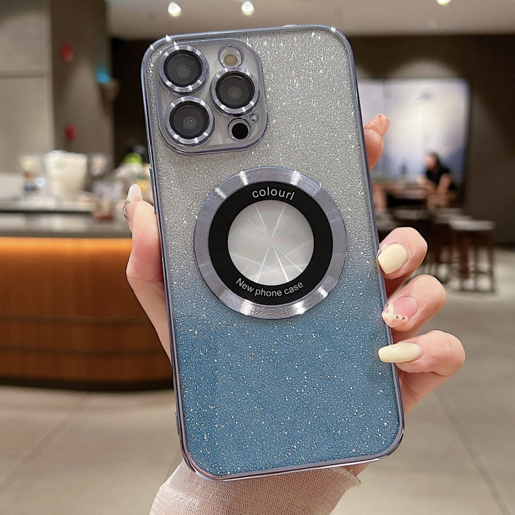 For iPhone 12 Pro Max Gradient Glitter Electroplating MagSafe TPU Phone Case(Blue) by buy2fix