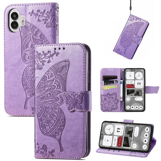 For Nothing Phone 2 Butterfly Love Flower Embossed Leather Phone Case(Iilac)