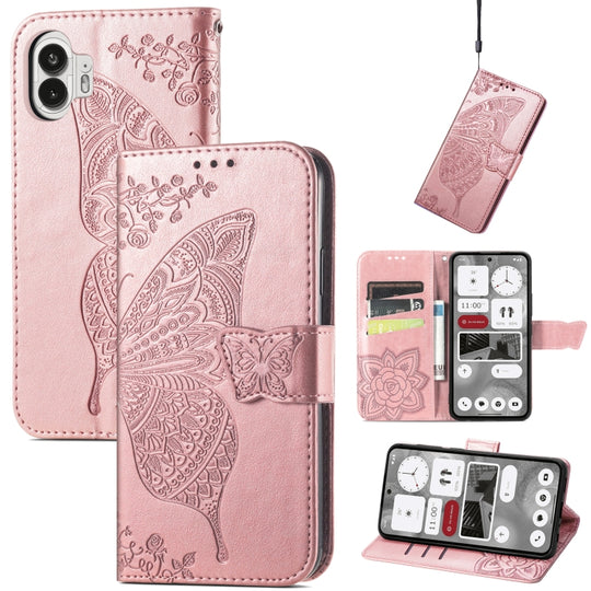 For Nothing Phone 2 Butterfly Love Flower Embossed Leather Phone Case(Rose Gold)