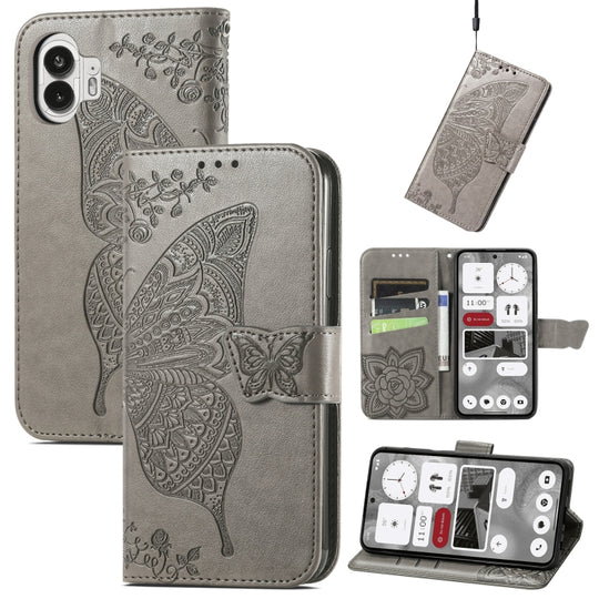 For Nothing Phone 2 Butterfly Love Flower Embossed Leather Phone Case(Grey)