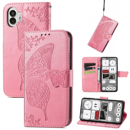 For Nothing Phone 2 Butterfly Love Flower Embossed Leather Phone Case(pink)