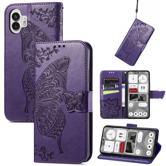 For Nothing Phone 2 Butterfly Love Flower Embossed Leather Phone Case(Purple)