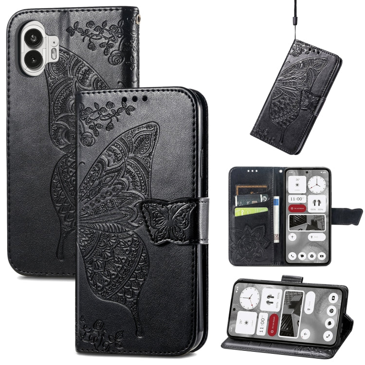 For Nothing Phone 2 Butterfly Love Flower Embossed Leather Phone Case(Black) - Nothing Cases by buy2fix | Online Shopping UK | buy2fix