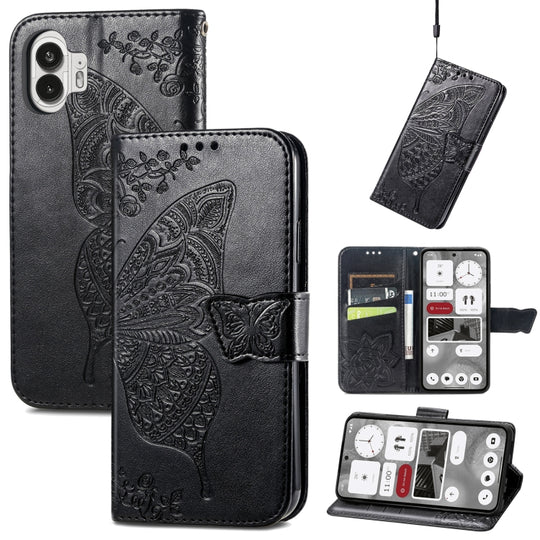 For Nothing Phone 2 Butterfly Love Flower Embossed Leather Phone Case(Black)
