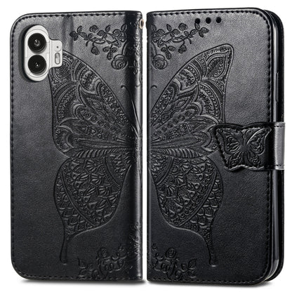 For Nothing Phone 2 Butterfly Love Flower Embossed Leather Phone Case(Black) - Nothing Cases by buy2fix | Online Shopping UK | buy2fix