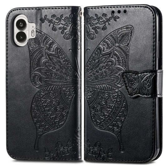 For Nothing Phone 2 Butterfly Love Flower Embossed Leather Phone Case(Black) - Nothing Cases by buy2fix | Online Shopping UK | buy2fix