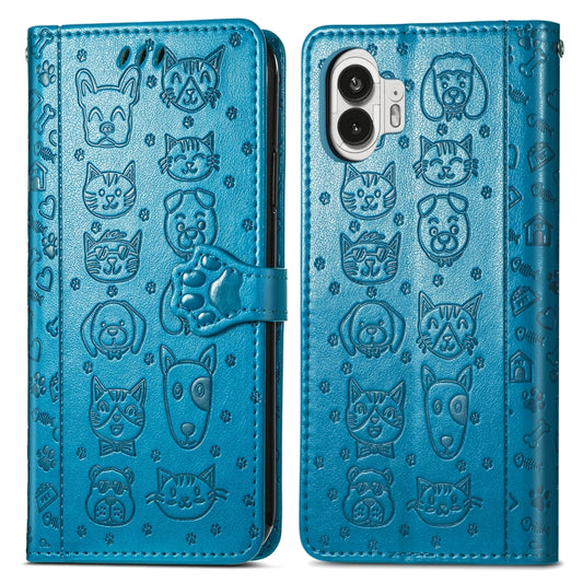 For Nothing Phone 2 Cat and Dog Embossed Leather Phone Case(Blue) - Nothing Cases by buy2fix | Online Shopping UK | buy2fix