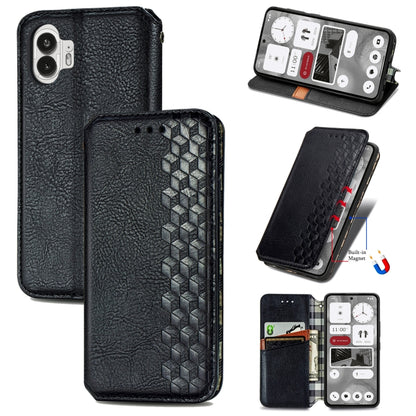For Nothing Phone 2 Cubic Grid Pressed Magnetic Leather Phone Case(Black) - Nothing Cases by buy2fix | Online Shopping UK | buy2fix