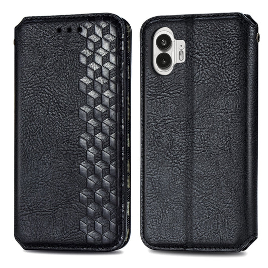 For Nothing Phone 2 Cubic Grid Pressed Magnetic Leather Phone Case(Black) - Nothing Cases by buy2fix | Online Shopping UK | buy2fix