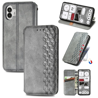 For Nothing Phone 2 Cubic Grid Pressed Magnetic Leather Phone Case(Grey) - Nothing Cases by buy2fix | Online Shopping UK | buy2fix