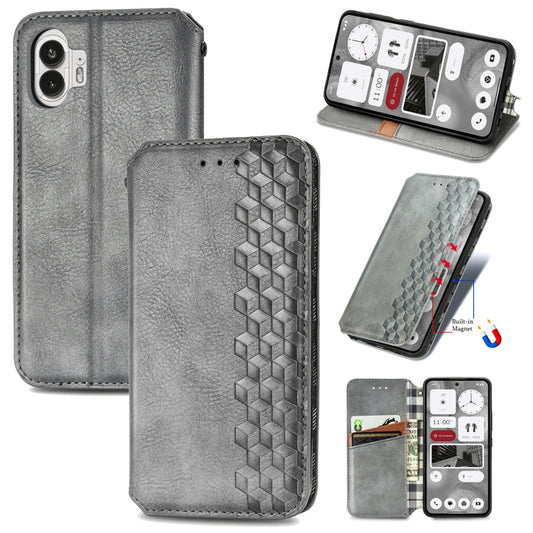 For Nothing Phone 2 Cubic Grid Pressed Magnetic Leather Phone Case(Grey) - Nothing Cases by buy2fix | Online Shopping UK | buy2fix