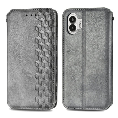 For Nothing Phone 2 Cubic Grid Pressed Magnetic Leather Phone Case(Grey) - Nothing Cases by buy2fix | Online Shopping UK | buy2fix