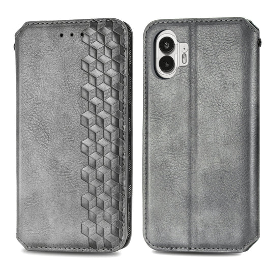 For Nothing Phone 2 Cubic Grid Pressed Magnetic Leather Phone Case(Grey) - Nothing Cases by buy2fix | Online Shopping UK | buy2fix