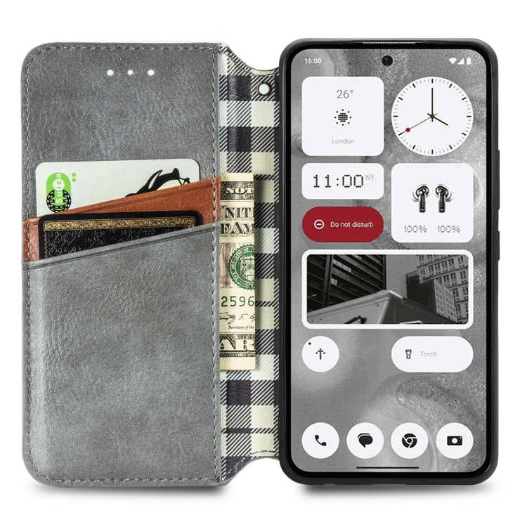 For Nothing Phone 2 Cubic Grid Pressed Magnetic Leather Phone Case(Grey) - Nothing Cases by buy2fix | Online Shopping UK | buy2fix