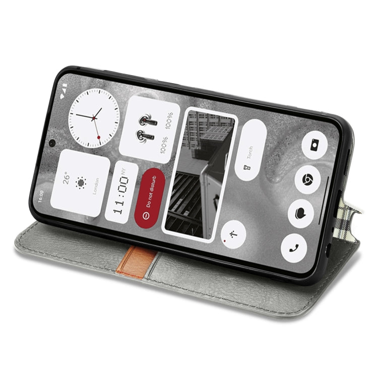 For Nothing Phone 2 Cubic Grid Pressed Magnetic Leather Phone Case(Grey) - Nothing Cases by buy2fix | Online Shopping UK | buy2fix