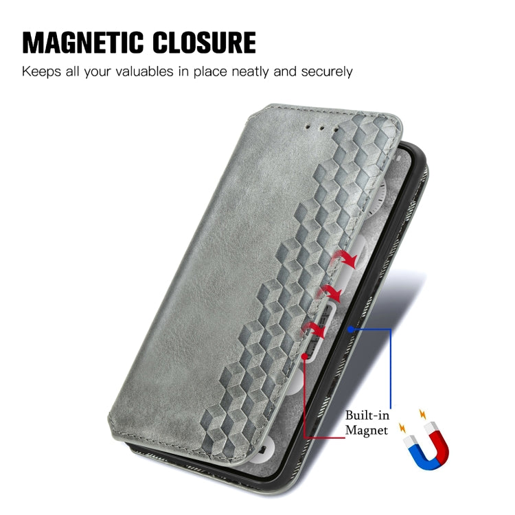 For Nothing Phone 2 Cubic Grid Pressed Magnetic Leather Phone Case(Grey) - Nothing Cases by buy2fix | Online Shopping UK | buy2fix