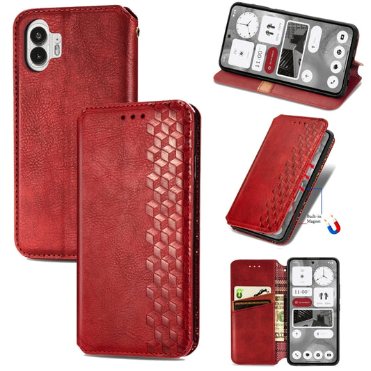 For Nothing Phone 2 Cubic Grid Pressed Magnetic Leather Phone Case(Red) - Nothing Cases by buy2fix | Online Shopping UK | buy2fix