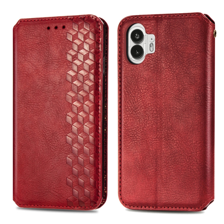For Nothing Phone 2 Cubic Grid Pressed Magnetic Leather Phone Case(Red) - Nothing Cases by buy2fix | Online Shopping UK | buy2fix