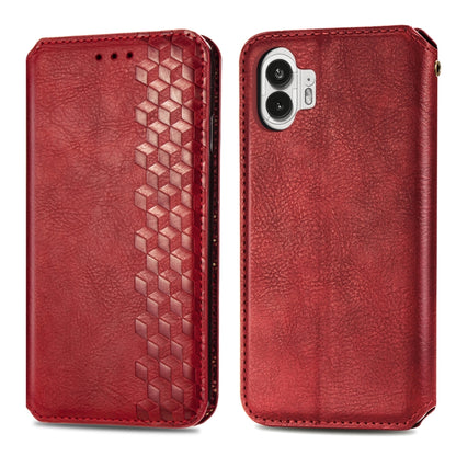 For Nothing Phone 2 Cubic Grid Pressed Magnetic Leather Phone Case(Red) - Nothing Cases by buy2fix | Online Shopping UK | buy2fix