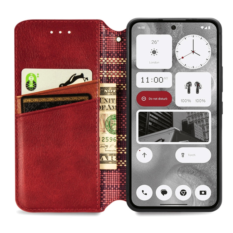 For Nothing Phone 2 Cubic Grid Pressed Magnetic Leather Phone Case(Red) - Nothing Cases by buy2fix | Online Shopping UK | buy2fix