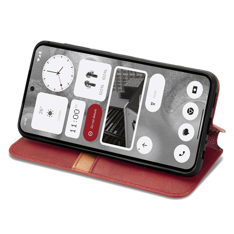 For Nothing Phone 2 Cubic Grid Pressed Magnetic Leather Phone Case(Red) - Nothing Cases by buy2fix | Online Shopping UK | buy2fix