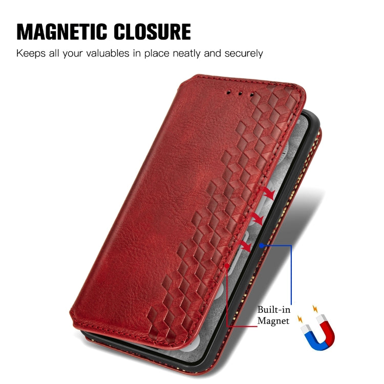 For Nothing Phone 2 Cubic Grid Pressed Magnetic Leather Phone Case(Red) - Nothing Cases by buy2fix | Online Shopping UK | buy2fix