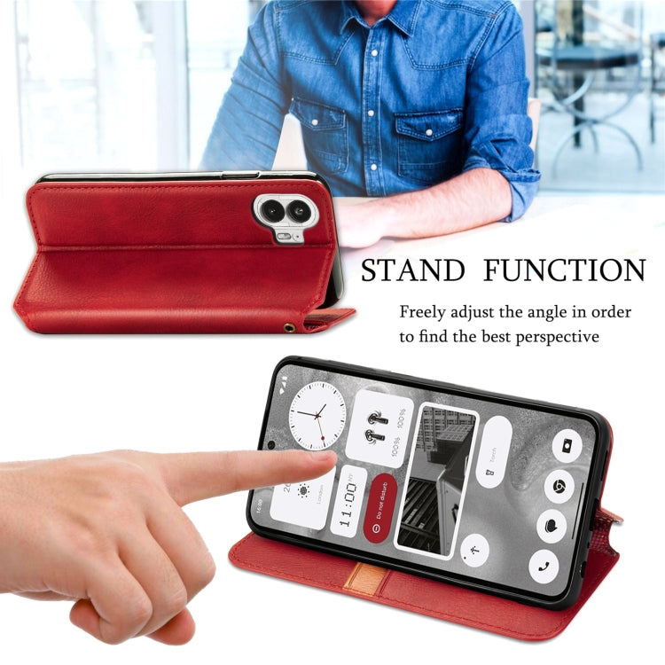 For Nothing Phone 2 Cubic Grid Pressed Magnetic Leather Phone Case(Red) - Nothing Cases by buy2fix | Online Shopping UK | buy2fix