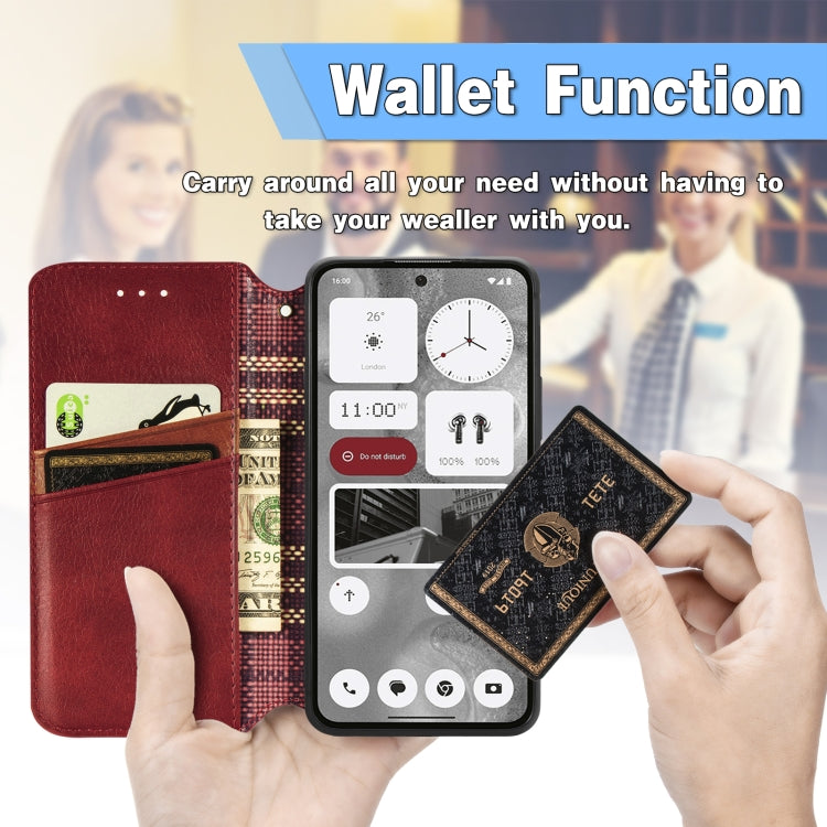 For Nothing Phone 2 Cubic Grid Pressed Magnetic Leather Phone Case(Red) - Nothing Cases by buy2fix | Online Shopping UK | buy2fix