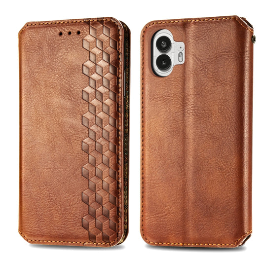 For Nothing Phone 2 Cubic Grid Pressed Magnetic Leather Phone Case(Brown) - Nothing Cases by buy2fix | Online Shopping UK | buy2fix