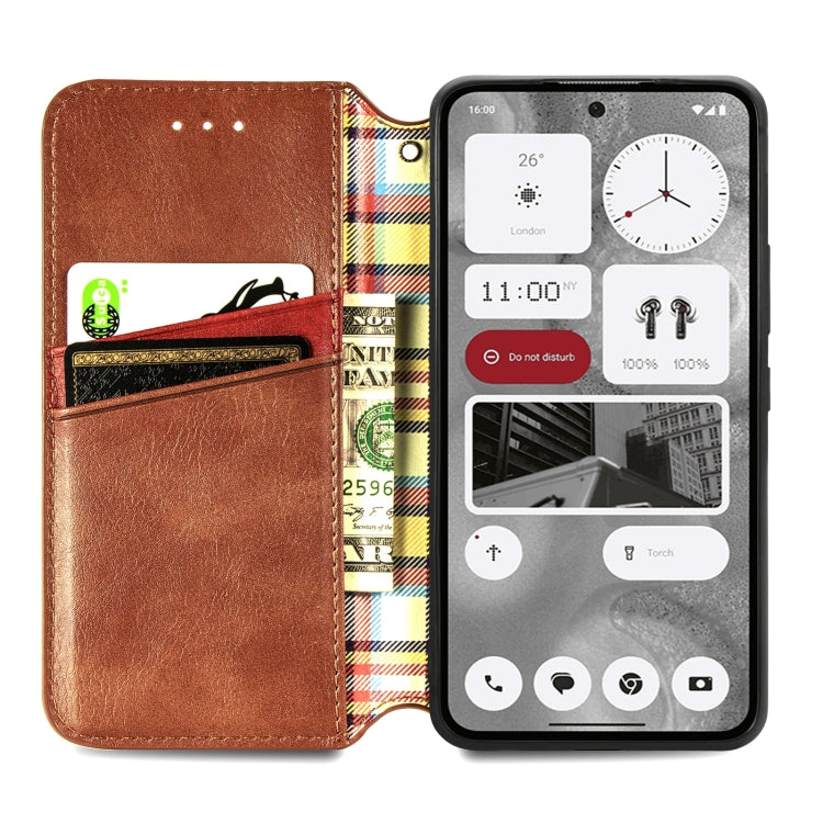For Nothing Phone 2 Cubic Grid Pressed Magnetic Leather Phone Case(Brown) - Nothing Cases by buy2fix | Online Shopping UK | buy2fix