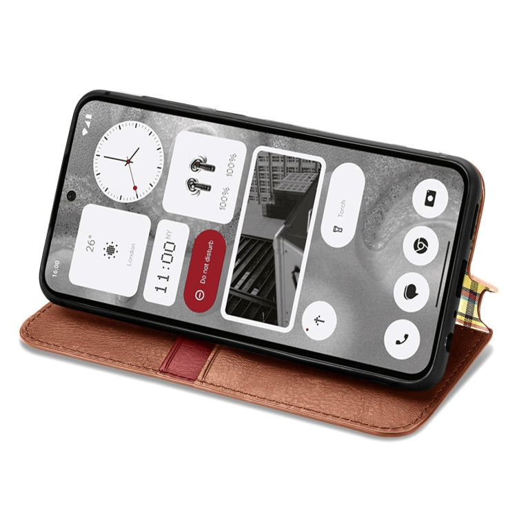 For Nothing Phone 2 Cubic Grid Pressed Magnetic Leather Phone Case(Brown) - Nothing Cases by buy2fix | Online Shopping UK | buy2fix