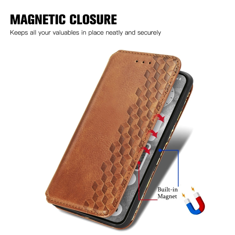 For Nothing Phone 2 Cubic Grid Pressed Magnetic Leather Phone Case(Brown) - Nothing Cases by buy2fix | Online Shopping UK | buy2fix