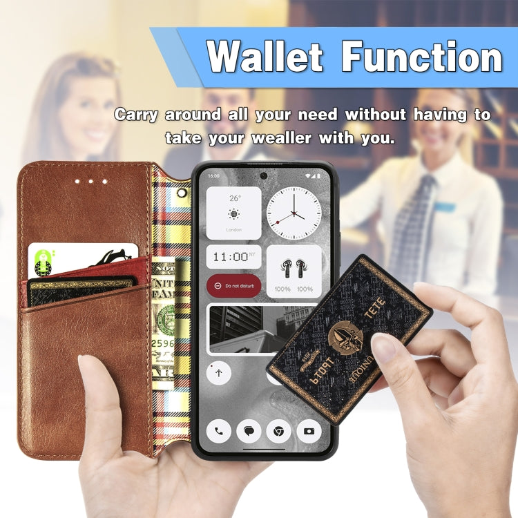 For Nothing Phone 2 Cubic Grid Pressed Magnetic Leather Phone Case(Brown) - Nothing Cases by buy2fix | Online Shopping UK | buy2fix