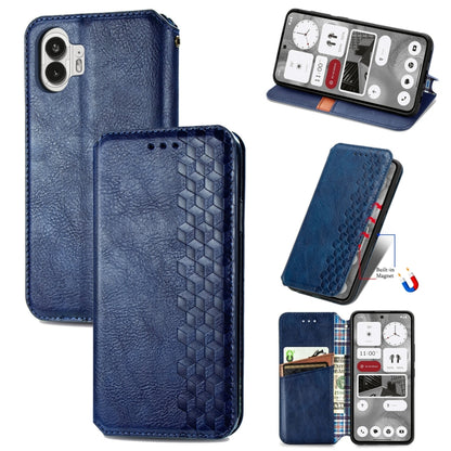 For Nothing Phone 2 Cubic Grid Pressed Magnetic Leather Phone Case(Blue) - Nothing Cases by buy2fix | Online Shopping UK | buy2fix