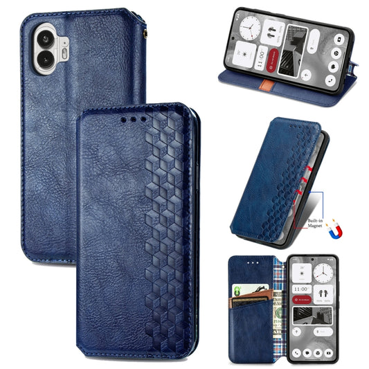For Nothing Phone 2 Cubic Grid Pressed Magnetic Leather Phone Case(Blue) - Nothing Cases by buy2fix | Online Shopping UK | buy2fix