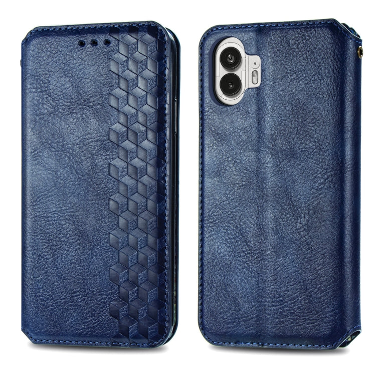 For Nothing Phone 2 Cubic Grid Pressed Magnetic Leather Phone Case(Blue) - Nothing Cases by buy2fix | Online Shopping UK | buy2fix