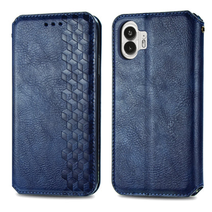 For Nothing Phone 2 Cubic Grid Pressed Magnetic Leather Phone Case(Blue) - Nothing Cases by buy2fix | Online Shopping UK | buy2fix