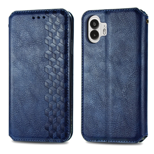For Nothing Phone 2 Cubic Grid Pressed Magnetic Leather Phone Case(Blue) - Nothing Cases by buy2fix | Online Shopping UK | buy2fix