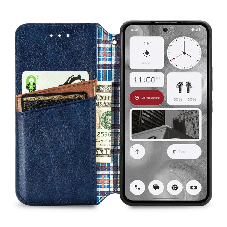 For Nothing Phone 2 Cubic Grid Pressed Magnetic Leather Phone Case(Blue) - Nothing Cases by buy2fix | Online Shopping UK | buy2fix