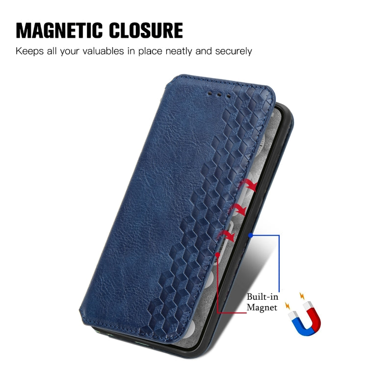 For Nothing Phone 2 Cubic Grid Pressed Magnetic Leather Phone Case(Blue) - Nothing Cases by buy2fix | Online Shopping UK | buy2fix