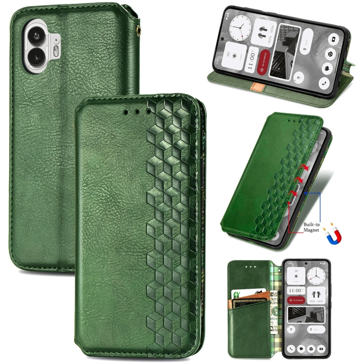 For Nothing Phone 2 Cubic Grid Pressed Magnetic Leather Phone Case(Green) - Nothing Cases by buy2fix | Online Shopping UK | buy2fix