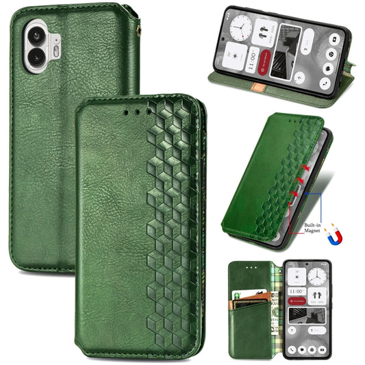For Nothing Phone 2 Cubic Grid Pressed Magnetic Leather Phone Case(Green) - Nothing Cases by buy2fix | Online Shopping UK | buy2fix