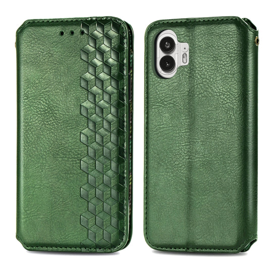 For Nothing Phone 2 Cubic Grid Pressed Magnetic Leather Phone Case(Green) - Nothing Cases by buy2fix | Online Shopping UK | buy2fix
