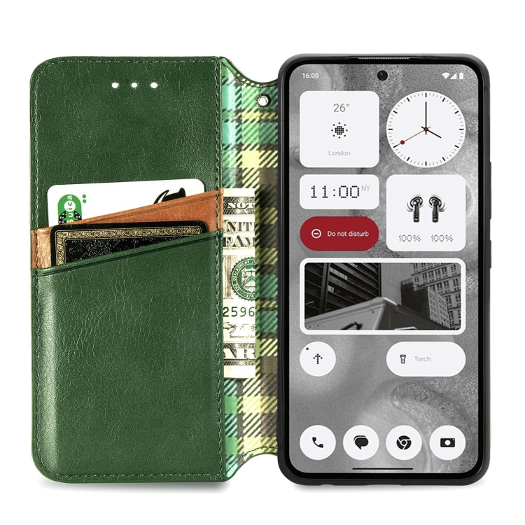 For Nothing Phone 2 Cubic Grid Pressed Magnetic Leather Phone Case(Green) - Nothing Cases by buy2fix | Online Shopping UK | buy2fix