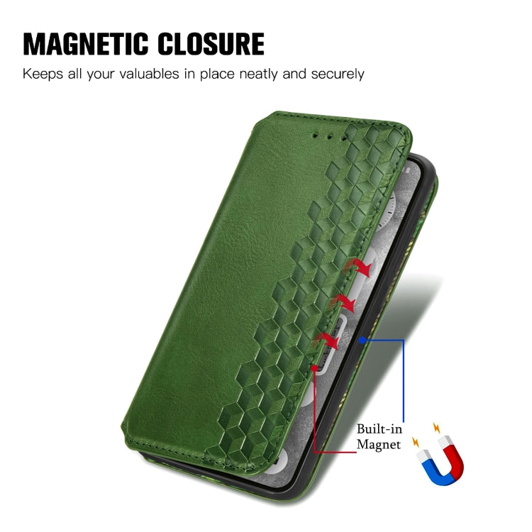 For Nothing Phone 2 Cubic Grid Pressed Magnetic Leather Phone Case(Green) - Nothing Cases by buy2fix | Online Shopping UK | buy2fix