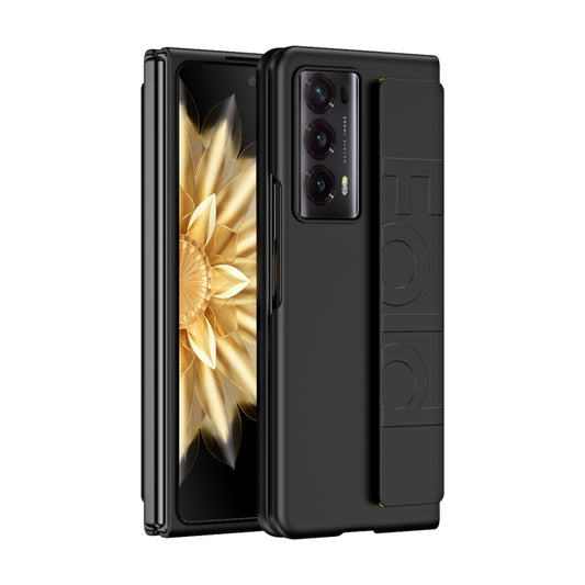 For Honor Magic V2 Skin Elastic Wrist Grip Back Cover Phone Case(Black) - Honor Cases by buy2fix | Online Shopping UK | buy2fix