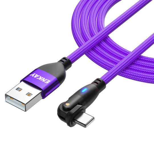 ENKAY 180 Degrees Rotating USB to 8 Pin Charging Data Cable with LED Light, Length:2m(Purple)