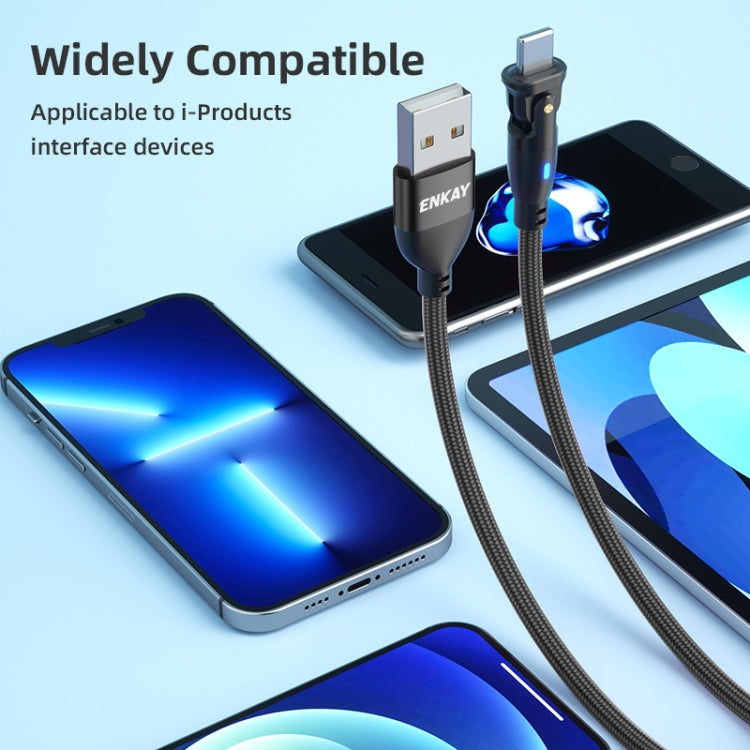 ENKAY 180 Degrees Rotating USB to 8 Pin Charging Data Cable with LED Light, Length:1m(Black) - Normal Style Cable by ENKAY | Online Shopping UK | buy2fix