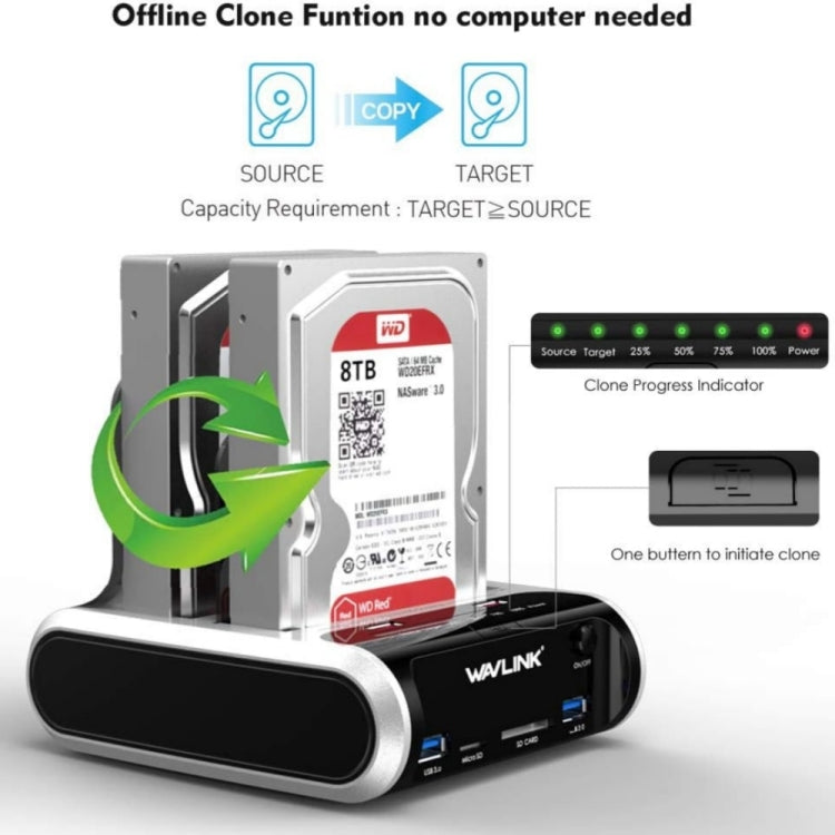 Wavlink ST336A SSD HDD Fast Offline Clone SATA  USB 3.0 External Hard Drive Case(UK Plug) - HDD Enclosure by WAVLINK | Online Shopping UK | buy2fix